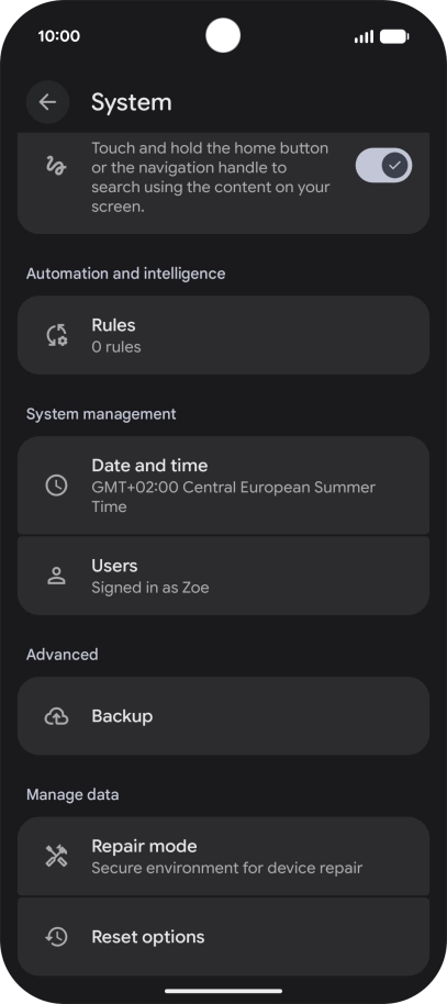 Press Reset options.