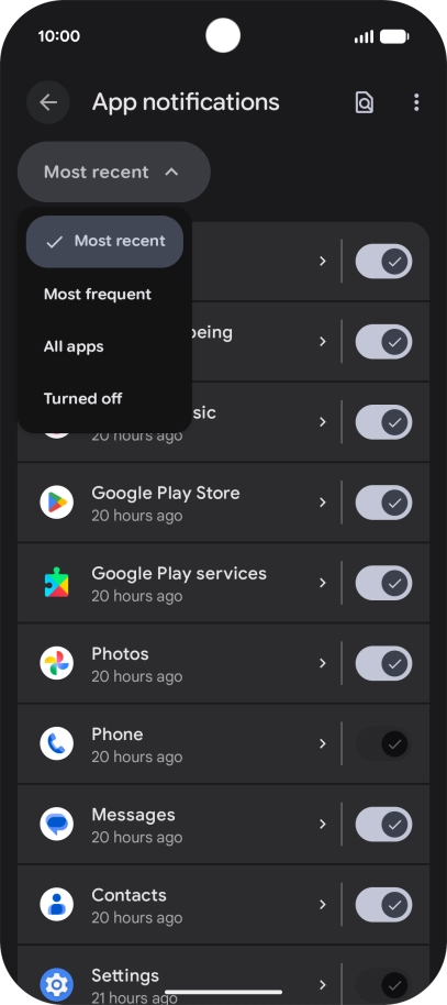 Press the required setting. Press the required setting.