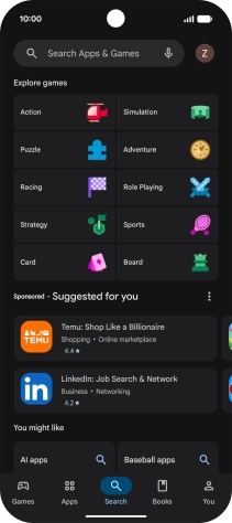 Press the search field.