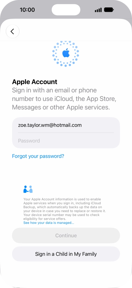 Press Password and key in the password for your Apple Account.