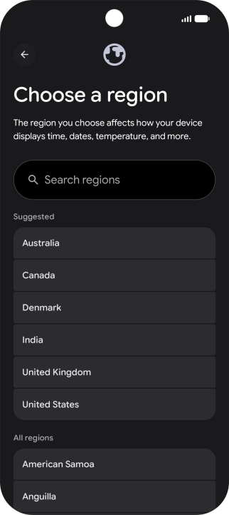 Press the required country or area.