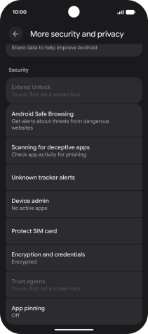 Press Protect SIM card. Press Protect SIM card.