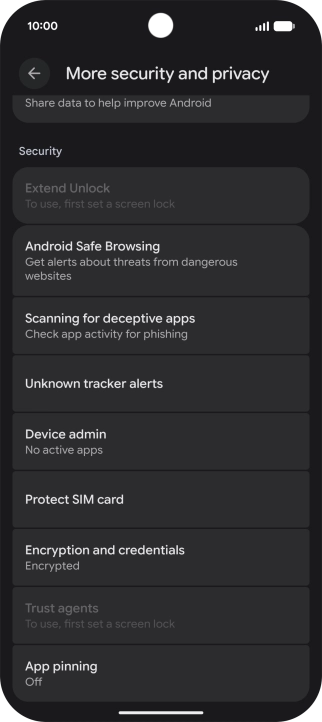 Press Protect SIM card. Press Protect SIM card.