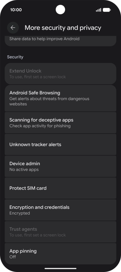 Press Protect SIM card. Press Protect SIM card.