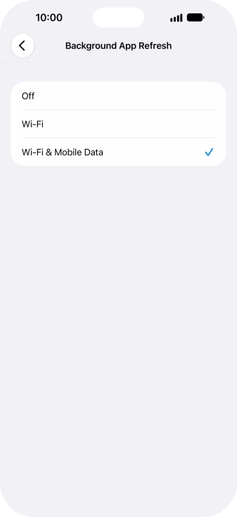 To turn off background refresh of apps, press Off.