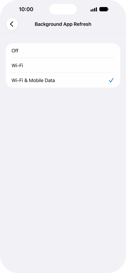 To turn off background refresh of apps, press Off.
