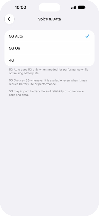 To turn on automatic switch between 5G and 4G, press 5G Auto.