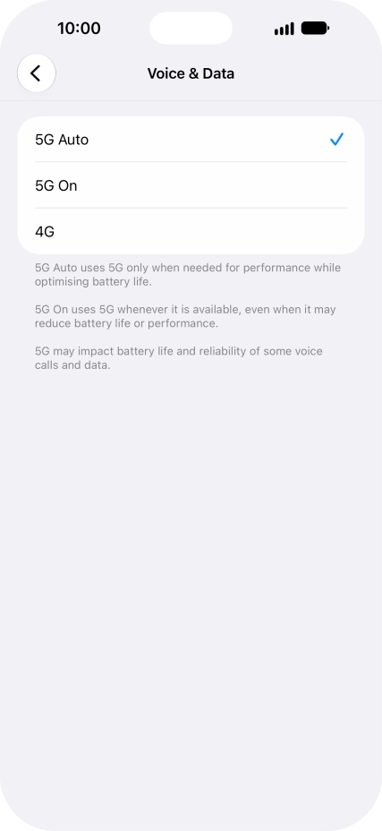 To turn on automatic switch between 5G and 4G, press 5G Auto.