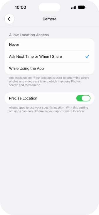 Press the required setting to turn the function on or off.