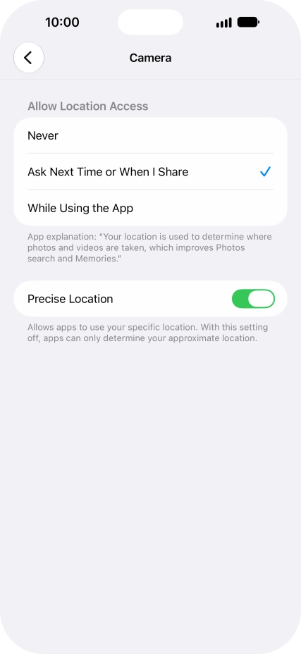 Press the required setting to turn the function on or off.