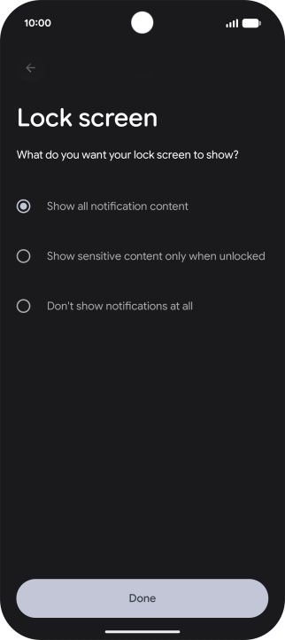 Press the required setting.