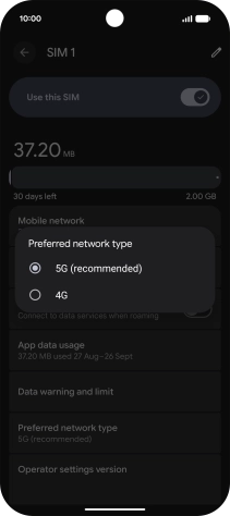 Press the required network mode.