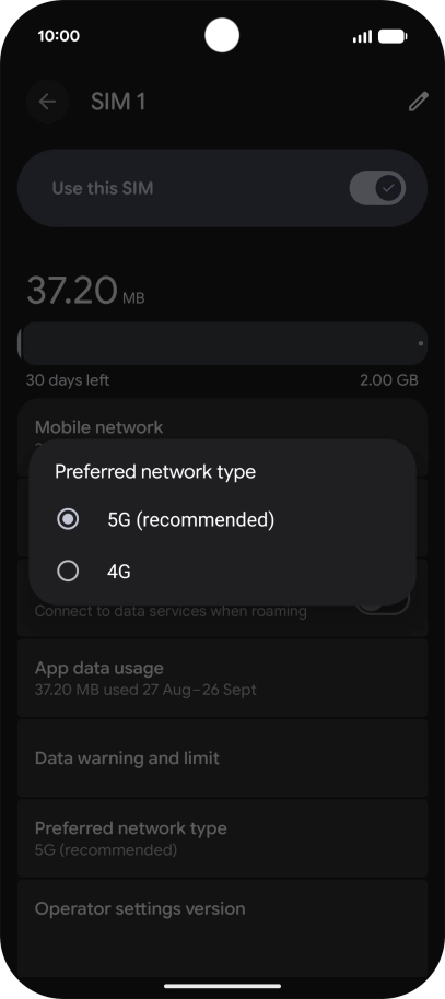 Press the required network mode.
