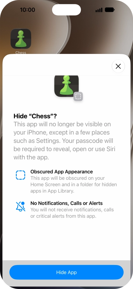 Press Hide App.