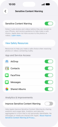 Press the indicators next to the required applications to turn the function on or off.
