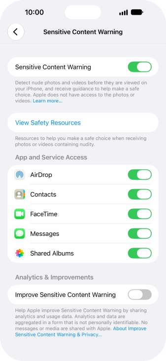 Press the indicators next to the required applications to turn the function on or off.