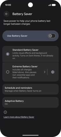 Press the required setting.