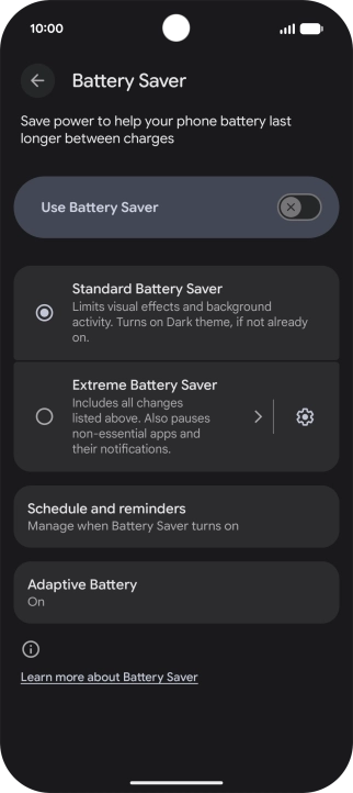 Press the required setting.