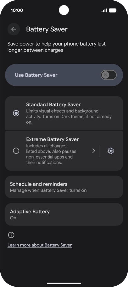 Press the required setting.