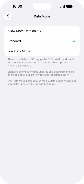 Press the required setting. Press the required setting.
