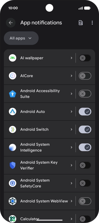Press the indicator next to the required apps to turn the function on or off. Press the indicator next to the required apps to turn the function on or off.