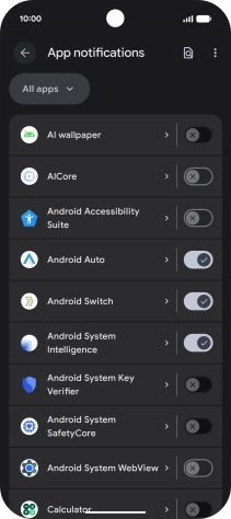 Press the indicator next to the required apps to turn the function on or off. Press the indicator next to the required apps to turn the function on or off.