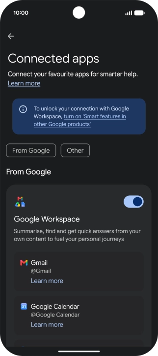 Press the indicator next to the required extension to turn on the function.