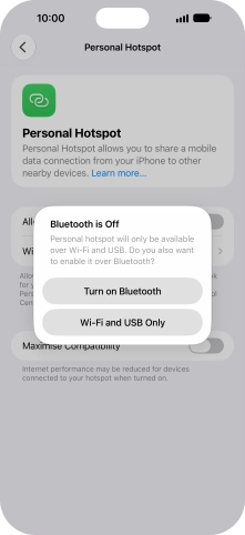 If Wi-Fi is turned on, press Wi-Fi and USB Only.