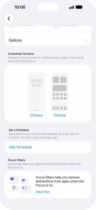 Press Add Schedule and follow the instructions on the screen to select settings for automatic activation of Do Not Disturb.