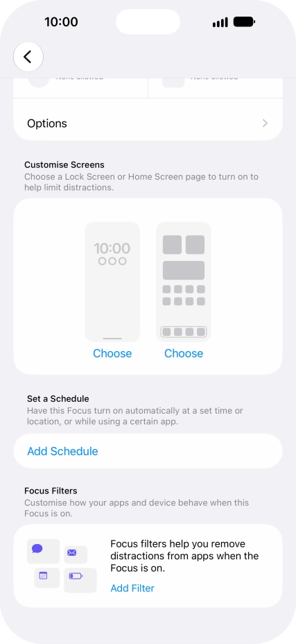 Press Add Schedule and follow the instructions on the screen to select settings for automatic activation of Do Not Disturb.