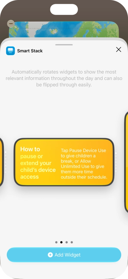 Slide your finger right or left on the screen to select the required widget size.