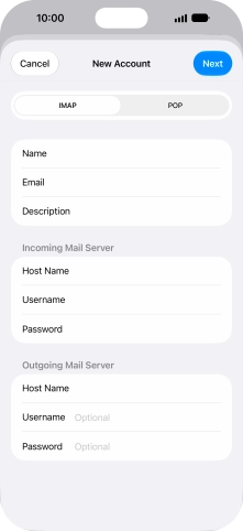 Press Username and key in the password for your email account. Please note that if you're using Vodafone's outgoing server, leave the password field empty.