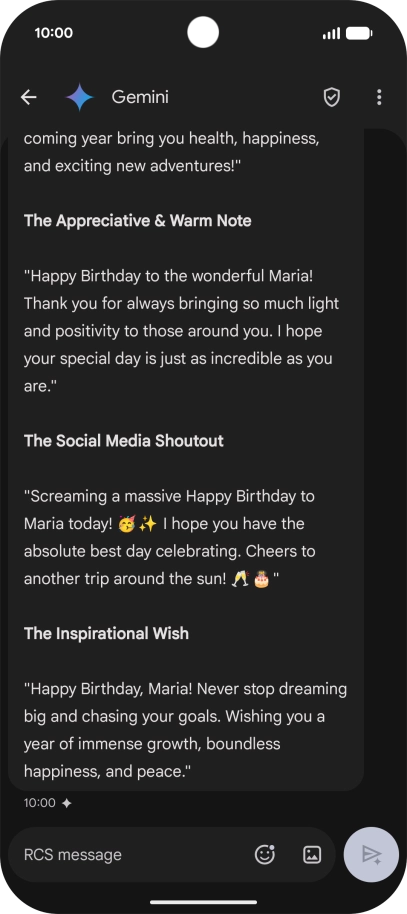 The text suggestion from Gemini is displayed.