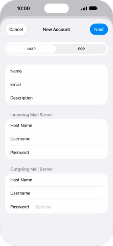 Press Password and key in the password for your email account. Please note that if you're using Vodafone's outgoing server, leave the password field empty.
