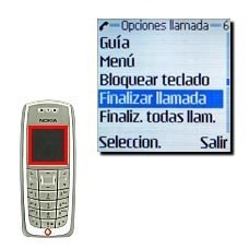 Vaya a Finalizar llamada y pulse Seleccion..La llamada activa se finaliza ahora y el teléfono activa automáticamente la llamada que estaba retenida.