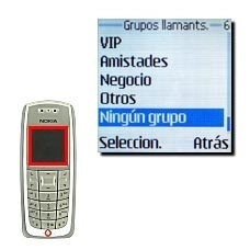 Elija uno de los cinco grupos llamantes o Ningún grupo y pulse Seleccion..&Aelig; El cambio se confirma en la pantalla.