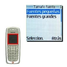 Elija Fuentes pequeñas o Fuentes grandes y pulse Seleccion..La pantalla muestra ahora el tamaño de fuente seleccionado.