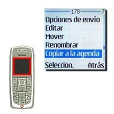 Vaya a Copiar a la agenda y pulse Seleccion..Introduzca la fecha con la que desea guardar el mensaje corto.