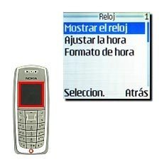 El texto de pantalla depende ahora de si el reloj ha sido activado o desactivado previamente:Elija Mostrar el reloj o Ocultar el reloj y pulse Seleccion..