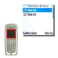 Elija 24 horas o 12 horas y pulse Seleccion..El ajuste se confirma en la pantalla.