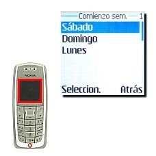 Elija Sábado, Domingo o Lunes y pulse Seleccion..El día de comienzo seleccionado se confirma en la pantalla.