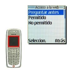 Elija uno de los ajustes Preguntar antes, Permitido o No permitido y pulse Seleccion..El ajuste se confirma en la pantalla.