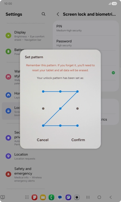 Repeat the selected lock code and press Confirm. Repeat the selected lock code and press Confirm.