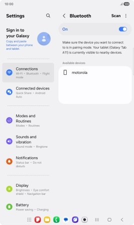 Press the required Bluetooth device and follow the instructions on the screen to pair the device with your tablet. Press the required Bluetooth device and follow the instructions on the screen to pair the device with your tablet.
