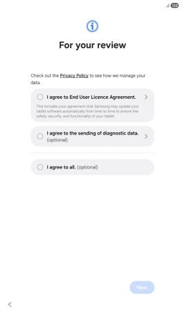 Press the fields next to the required settings to select them. Press the fields next to the required settings to select them.