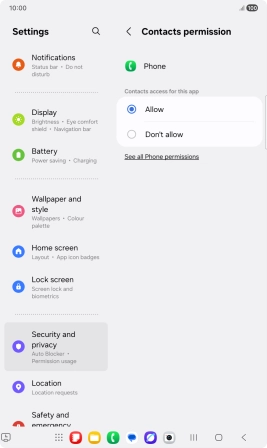 Press the required setting.