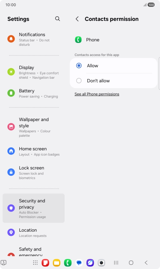 Press the required setting.