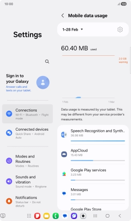 The data usage for each application is displayed below the name of the application.