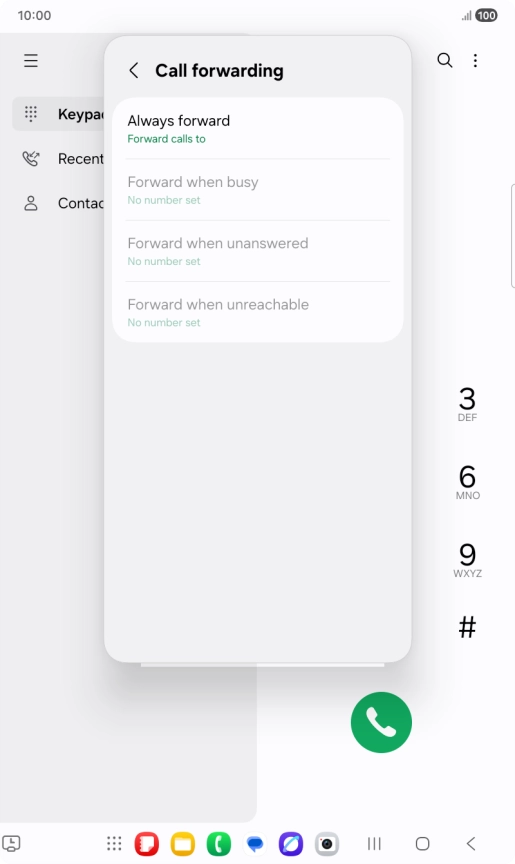 Press the required divert type. Press the required divert type.