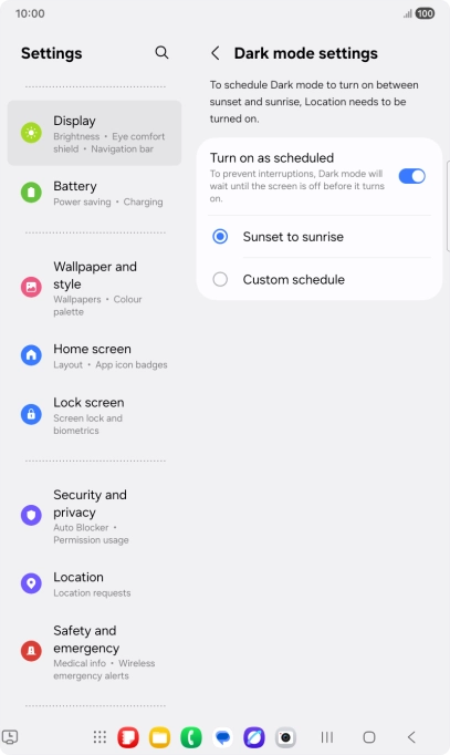 Press the required setting. Press the required setting.